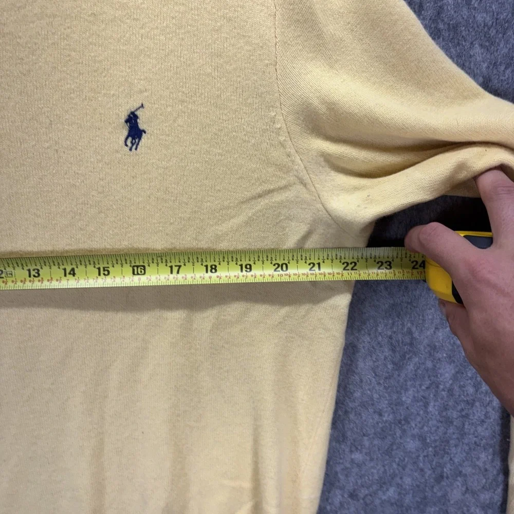 Vintage Polo Ralph Lauren 100% Merino Wool V Neck Sweater Butter Yellow Preppy